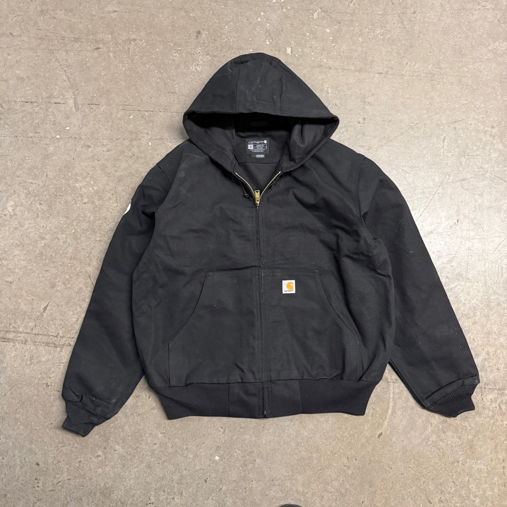 Carhartt Mens Black Loose Fit Duck Active Jacket Hooded Work Coat OJ0131-M L